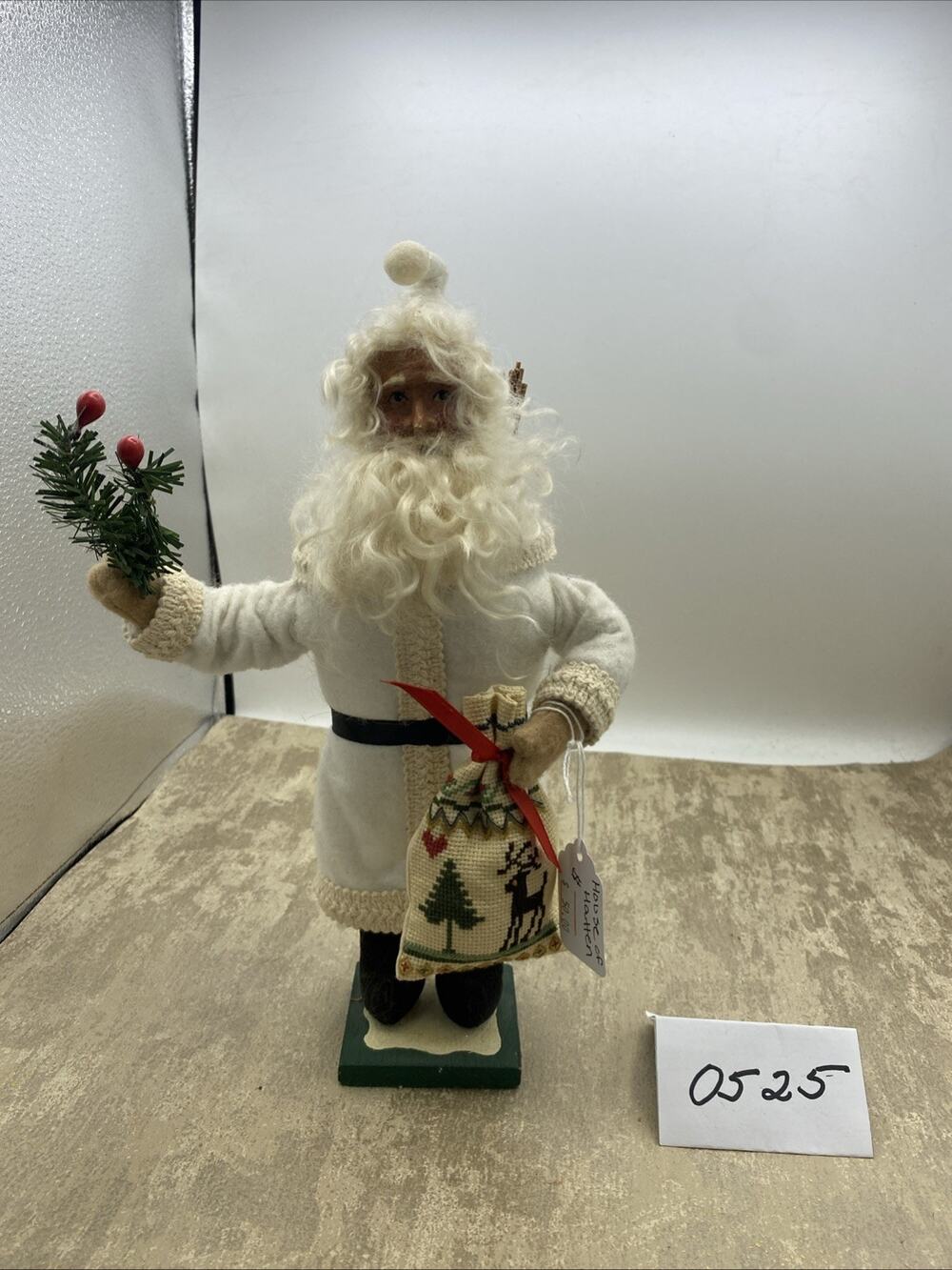 Vintage Santa Claus House Of Hatten 12” Holding Bag White Coat Straw Backpack